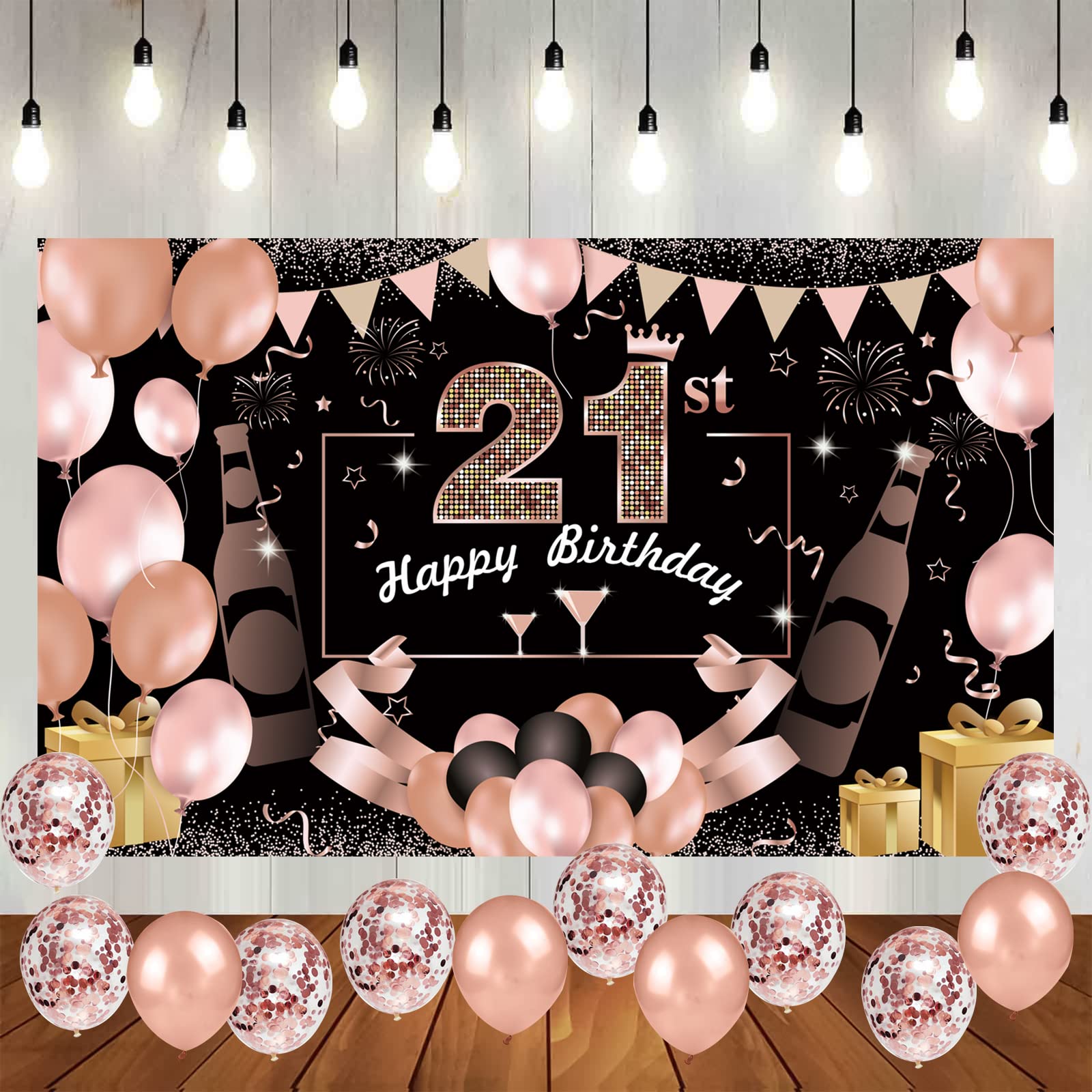 DOMINICK 21st Birthday Party Decorations Backdrop and Door Banner, Essential Decoration for 60th Birthday Party, Balloon Photo Booth Banner Indoor and Outdoor Backdrop Decoration(70 x 43 Inch)