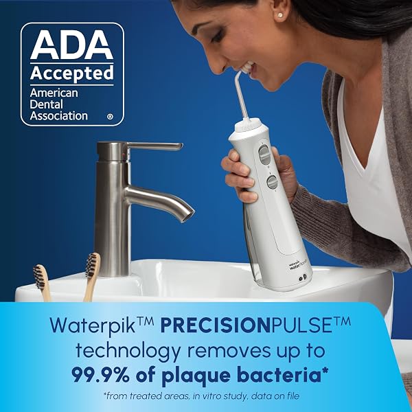 WATERPIK CORDLESS PEARL RECHARGEABLE PORTABLE WATER FLOSSER FOR TEETH, GUMS, BRACES CARE AND TRAVEL WITH 4 FLOSSING TIPS – ADA ACCEPTED, WF-13 WHITE, PACKAGING MAY VARY
