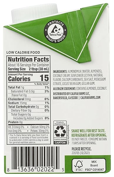 CALIFIA FARMS – UNSWEETENED BETTER HALF, HALF AND HALF SUBSTITUTE, 16.9 OZ, ALMOND MILK, COCONUT CREAM, COFFEE CREAMER, KETO, SHELF STABLE, DAIRY FREE, PLANT BASED, VEGAN