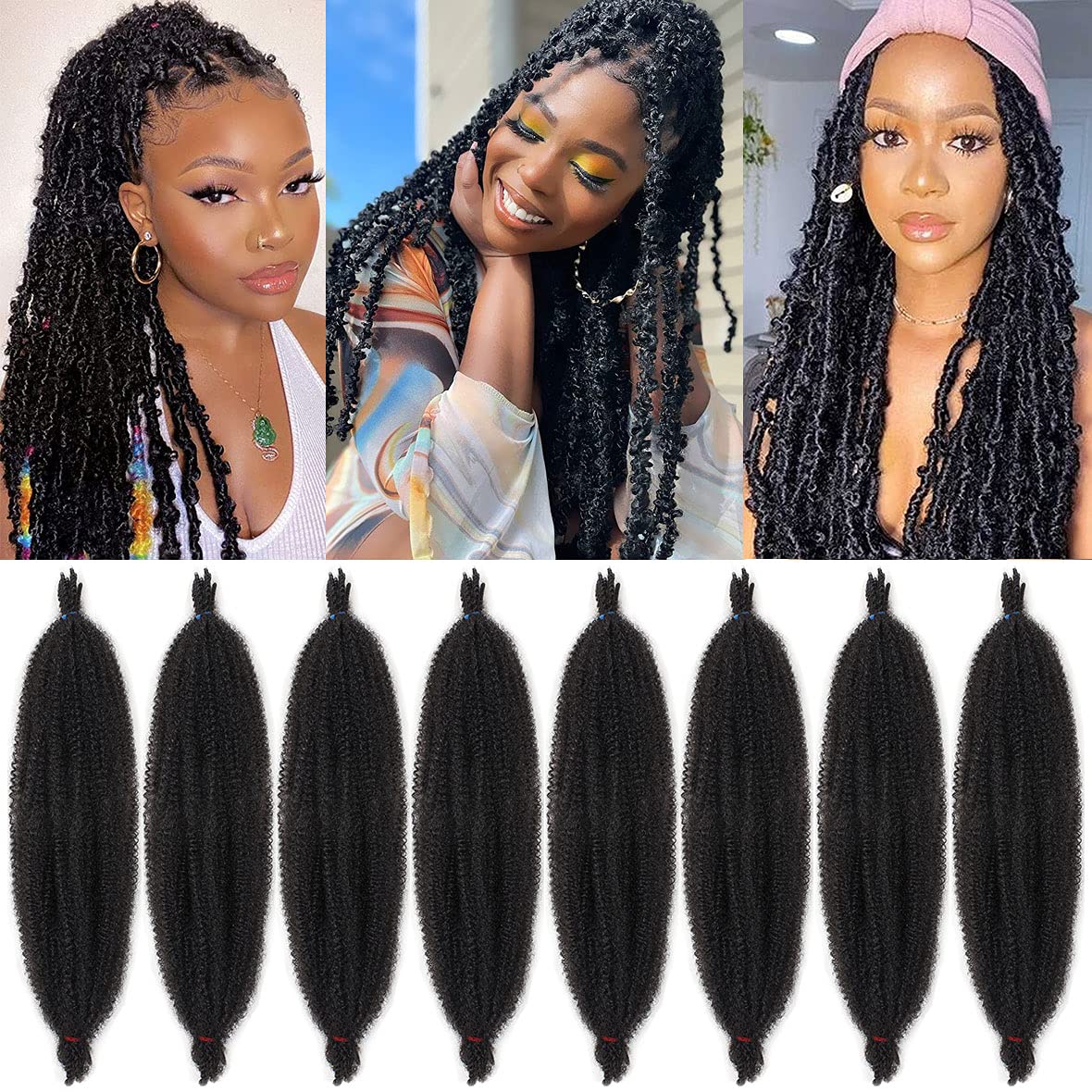 Xtrend 24 Inch Pre-Separated Springy Afro Twist Hair 8 Packs Pre-Fluffed Spring Twist Hair for Distressed Soft Locs Natural Black Long Marley Twist Braiding Hair Synthetic Hair Extension 1B#