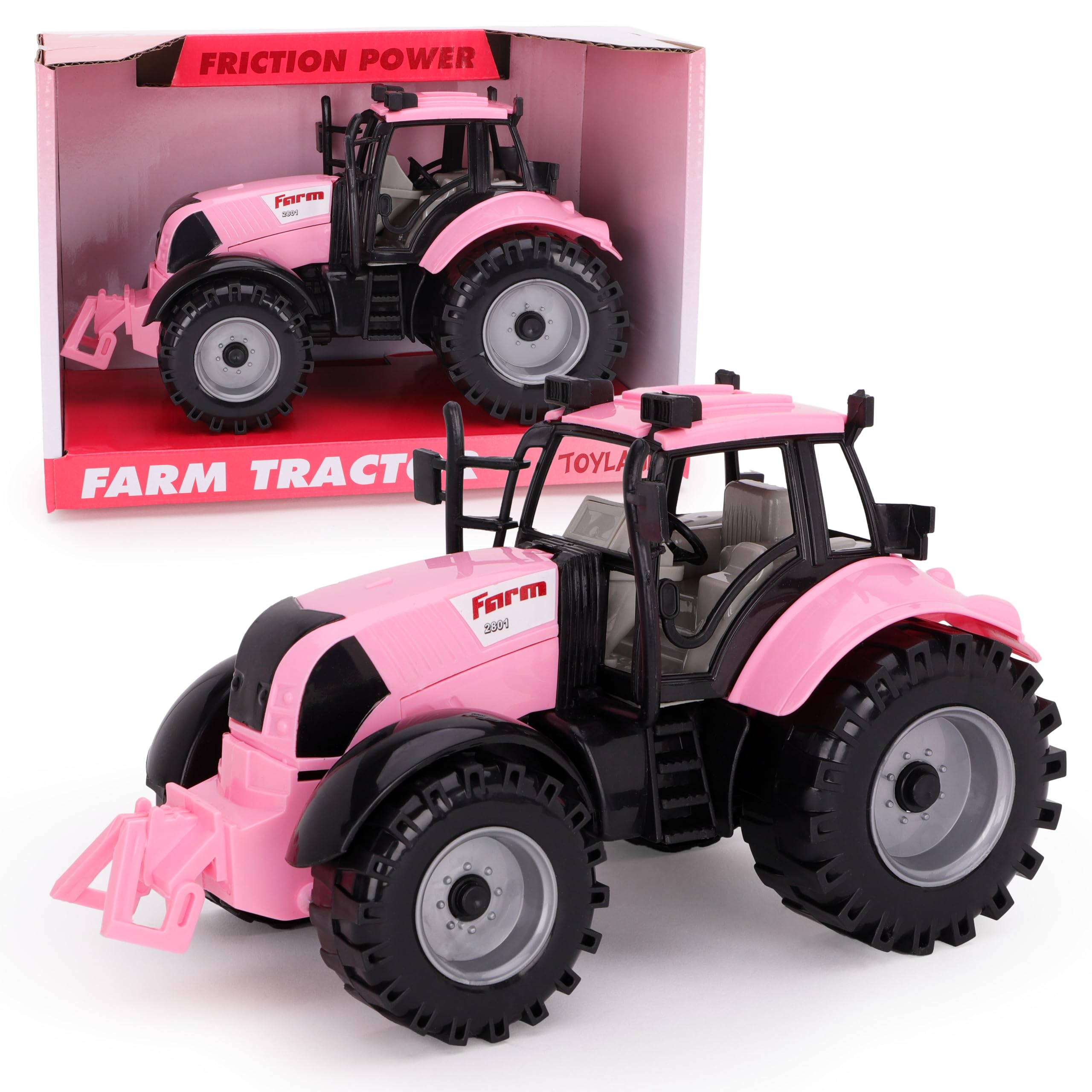 Toyland® Friction Powered Farm Tractor With Opening Bonnet - Available In Pink, Blue, Red & Green (Pink)
