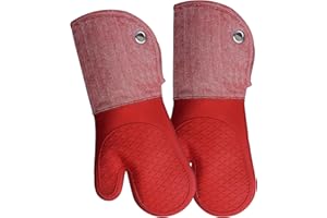 RED LMLDETA Professional Microwave Silicone Oven Mitts one Pair, Kitchen Mitten Set for Heat Resistant with 500 Degrees, Kitchen Gloves Pot Holder for BBQ Cooking Baking (Red)