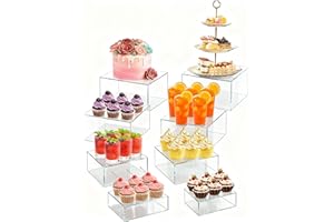 LemonRoad 8 Pcs Buffet Food Risers for Table, 5", 5.5", 6.5", 7.8'' Acrylic Buffet Risers and Stands, Display Stand Box for Catering Dessert Collectibles Jewelry Figures Show Cube(Clear)