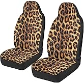 Qpednta Leopard Print Car Front Seat Covers Soft Car Seat Cover Easy Installation Breathable Front Seat Cover Protection Interior Accessories Universal for Auto SUV 2 Pcs
