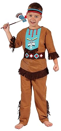 Magicoo Indianer Kostüm Kinder Jungen mit Kopfschmuck Größen 110 bis 140 - Fasching Kostüm Indianer Junge (122/128)