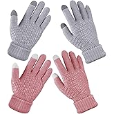 Geyoga 2 Pairs Women's Winter Touch Screen Gloves Soft Warm Fleece Lined Knit Elastic Cuff Winter Texting Gloves
