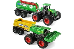 KARMOUNT Combine Harvester Tractor with Trailers, 4PCS Farm Toys Set for Kids and Toddlers Aged 3-5, Die-cast Monster Spreader Trucks with Trailer for Boys Girls Kid(Set2)