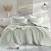 Regency Heights King Size Comforter Set, Lightweight Sage Green Soft Bedding for All Seasons, 3 Pieces Chambray Print Solid Farmhouse Bed Set, Comforter & Shams