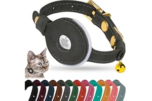 OOPSDOGGY Reflective Leather AirTag Cat Collar with Bell - Non Breakaway Adjustable Pet Collar with Apple Air Tag Holder - Lightweight GPS Kitten Collars for Small Dogs Puppy (Graphite)
