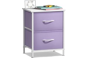 Sorbus Nightstand with 2 Drawers - Kids Bedside Furniture End Table Night Stand - Steel Frame, Wood Top & Easy Pull Fabric Bins - Dresser & Chest for Home, Bedroom Accessories, Office & College Dorm