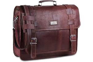 HULSH Convertible Leather laptop bag 18 inch and backpack for men – Vintage Full Grain Leather satchel for men – Genuine Leather briefcase for Business – Brown Leather computer bag with rustic look