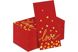 Kochorie 100 Pieces Valentine's Day Paper Napkins Gold Foil Love Hearts Disposable Napkins 7.8 x 4.3 Inch Red Decorative Guest Party Napkin Hand Towels for Valentine Wedding Birthday Party Supplies