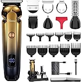 Hatteker Men's Beard Trimmer Kit Electric Razor Shaver Professional Hair Clipper with Zero Gapped T-Blade Nose Ear Beard Body Trimmer for Men Waterproof Cordless Grooming Kit 6 in 1