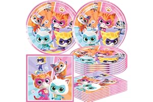 OXTRAP Super Kitties Party Supplies 40Pack include 20 plates, 20 napkins for the Super Kitties Birthday party Decoration