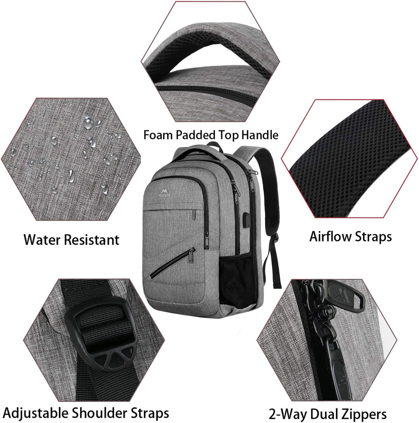 Travel Laptop Backpack,TSA Large Travel Backpack for Women Men, 17 Inch Business Flight Approved Carry On Backpack with USB Charger Port and Luggage Sleeve, MATEIN Durable College School Bookbag,Grey: Computers & Accessories