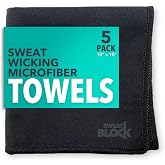 SweatBlock Microfiber Sweat Absorbing Handkerchiefs, 10x10 Inch, 5-Pack | Lightweight and Durable, Reusable Machine Washable Microfiber for Face and Body, for Gym, Sports, Travel and Daily Use