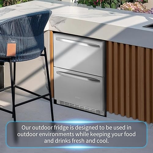 NUTRIFROST 24 inch Undercounter Refrigerator, Outdoor Fridge for Patio,  Wine and Beverage Refrigerator, Drawer