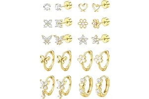 SAILIMUE Hypoallergenic Flat Back Earrings for Girls Women Kids Toddler | Stainless Steel Earrings for Sensitive Ears Small 14K Gold Plated Baby Screw Back Earring for Girl Stud Hoop Earring