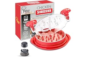 BRIGI Chicken Shredder Large Chicken Breast Shredder Tool Twist with Brush&Fork Visible Chicken Breast Grinder Machine for Ground Food, Ergonomic Handle, BPA Free, Suitable for Pork Beef Chicken(Red)
