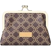 Royal Bagger Women's RFID Card Holder, Kiss Lock Coin Purse, Short Wallet, Signature Coated Canvas & Vegetable-Tanned Cowhide Leather 5120 (Coffee)