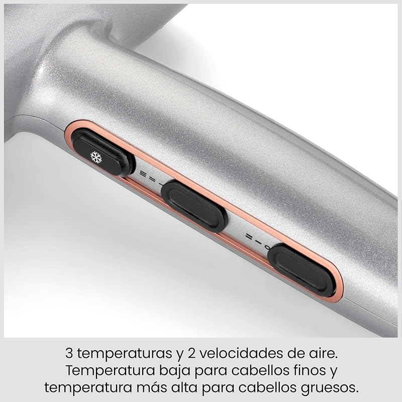 Secador de cabelo Cosmos Lightweight com Difusor – NOVO 2025, Secador potente e elegante de 2100W, condicionador iónico sem frizz, 3 níveis de aquecimento e 2 velocidades, Prata, D580DE