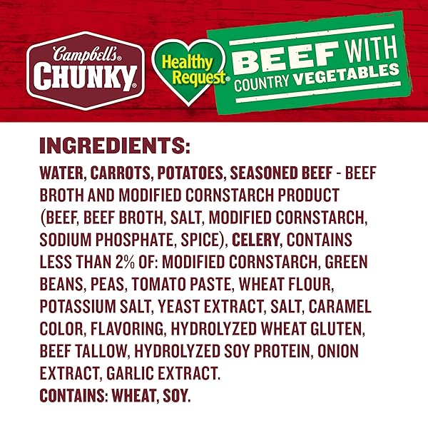 CAMPBELL’S CHUNKY HEALTHY REQUEST SOUP, BEEF SOUP WITH COUNTRY VEGETABLES, 18.8 OZ CAN