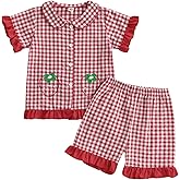 Baby Girl Ruffle Pajamas Set Short Sleeve Button Shirt Top Shorts 2 Piece PJ Set Toddler Sleepwear