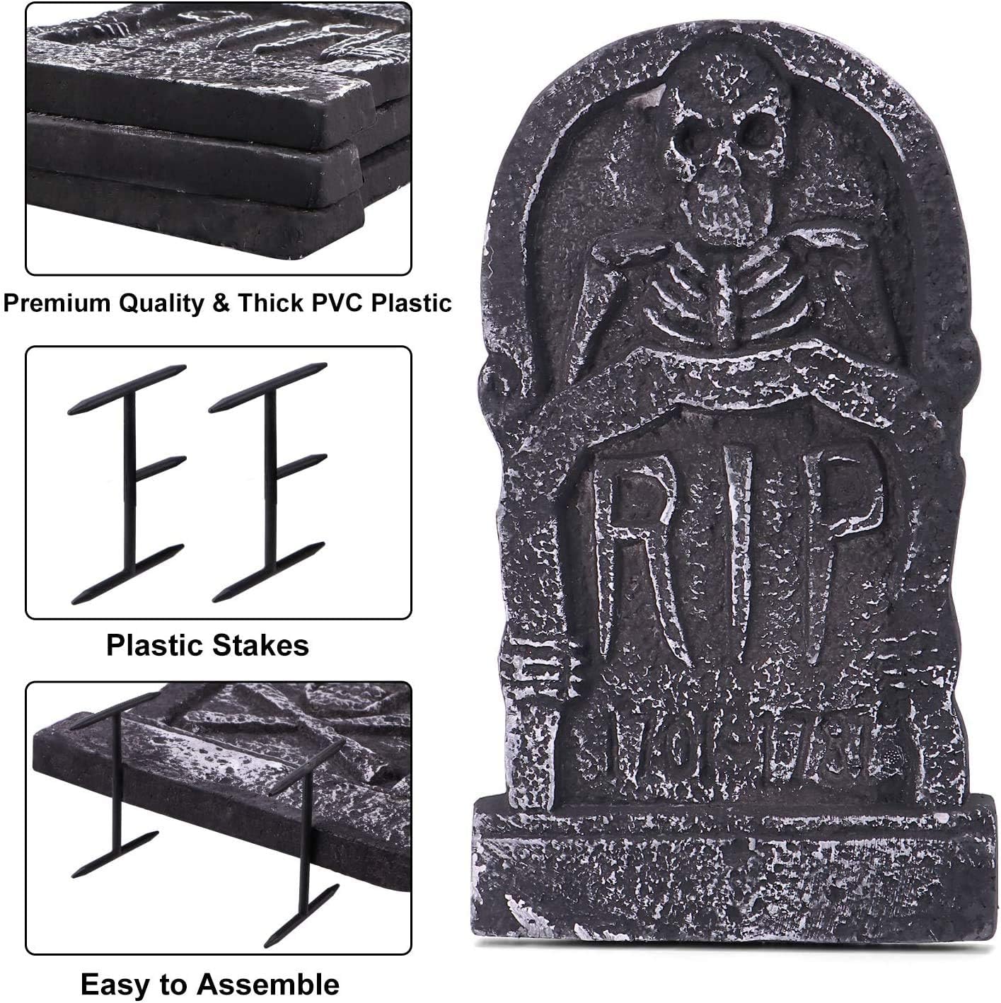 Sizonjoy Pack of 4 Foam Grave Tombstones for Halloween Decorations, 17" Lightweight RIP Grave Stone Decor-Perfect for Outdoor Party/Haunted House/Yard Decorations : Garden & Outdoor