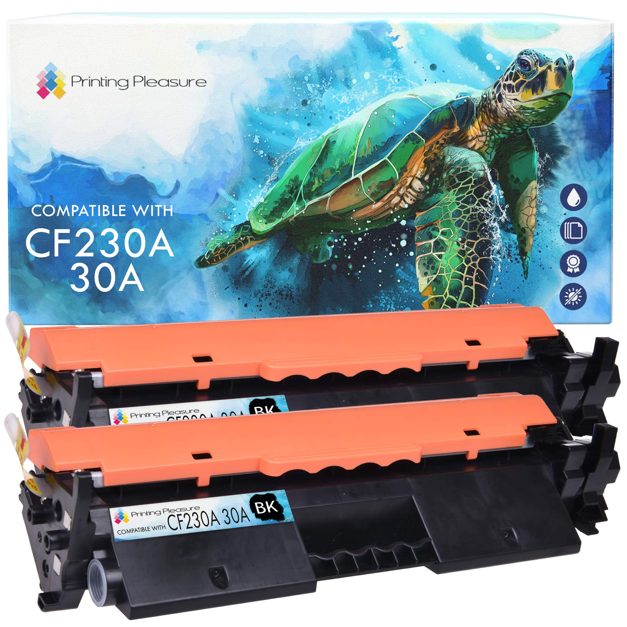 Printing Pleasure 2 Compatible CF230A 30A Toner Cartridges with CHIP for HP LaserJet Pro MFP M227d M227fdn M227fdw M227sdn | M203d M203dn M203dw - Black, High Yield (1,600 Pages)