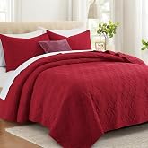 Lavsiry King Quilt Bedding Set with Pillow Shams, Red | Lightweight Bedspread, Soft Material, All-season Quilted Coverlet, 3 Pieces Summer Bedding, Suitable for Bedroom Guest Room