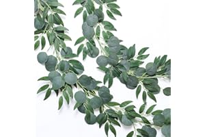 mizii 2 Strands Artificial Vines Eucalyptus Garland 79" Fake Vine with Silk Green Leaves Faux Hanging Plants Greenery Decoration for Bedroom Home Wall Party Wedding Room Decor (Eucalyptus)