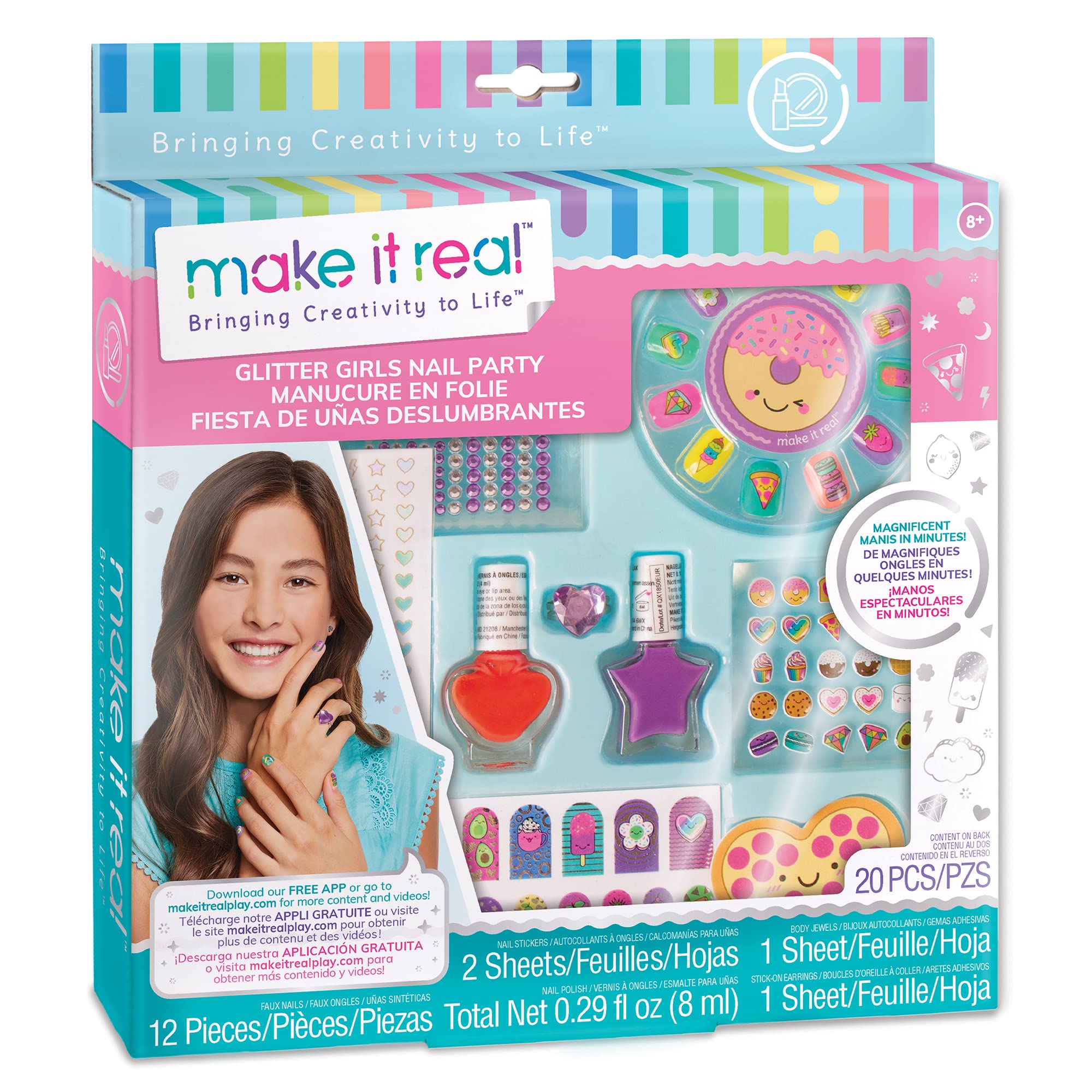 Make It Real Glitter Party Nail Varnish Set with Polish, Stickers & A Nail File - Arts and Crafts for Kids - Girls Gifts
