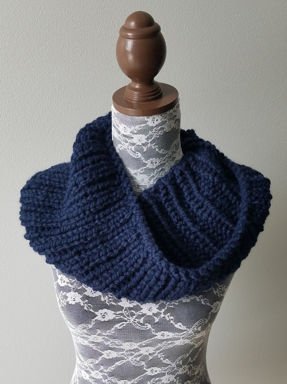 Amazon Com Knitted Cowl Infinity Scarf Handmade In Navy