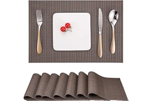 Myir JUN Place Mats, Table Mats Set of 8 Indoor Placemats Washable Non-Slip Heatproof Woven Placemats for Dining Table Fabric Place Mat PVC (Coffee, Set of 8)