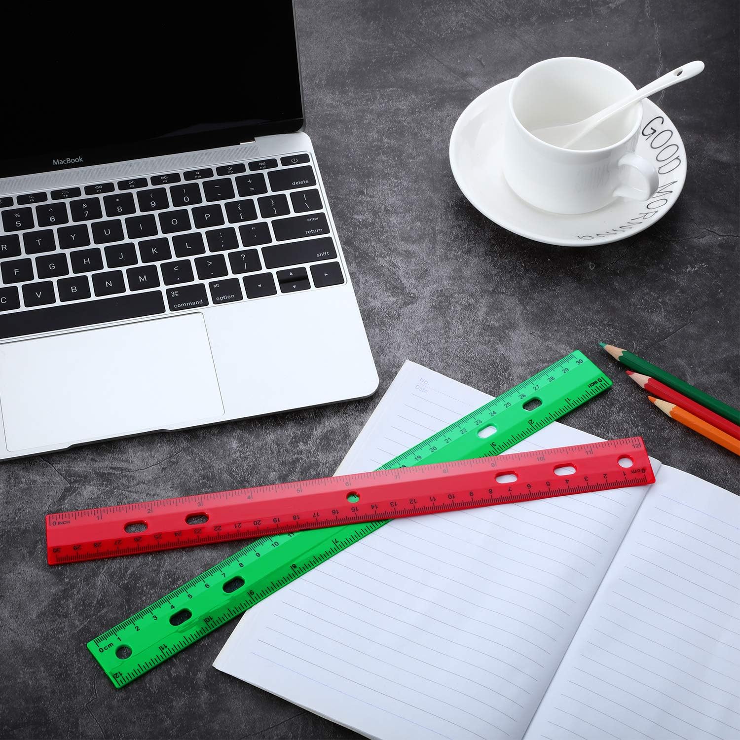 Chuangdi 20 Pieces 12 Inch Plastic Rulers, Straight Ruler Office Rulers School Rulers (4 Colors): Industrial & Scientific