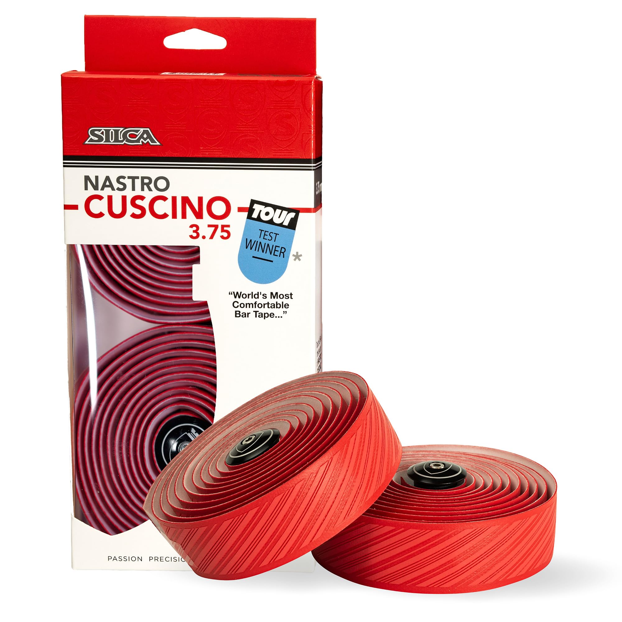 SILCA Nastro Cuscino Bike Handlebar Tape, Red 3.75mm – Extra Thick Bike Bar Tape, Comes with Aluminum End Plugs & Installation Kit – Durable, Comfortable, and Vibration-Damping