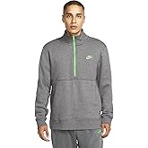 Nike Men Sportswear Club Brushed-Back 1/2-Zip Pullover (Large, Charcoal Heather/Light Green Spark)