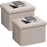 AmasSmile 2-Pack Storage Ottoman with Foot Rest & Leg Rest, Folding Bench for Shoe Storage, Living Room, Under Desk, Outdoor, RV, Camper, Beige