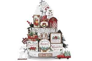 Vercraft Holiday Tiered Tray Decor Christmas Tiered Tray Decorations Set Truck Wooden Signs Farmhouse Table Decorations for Home Table Shelf (Wonderful)
