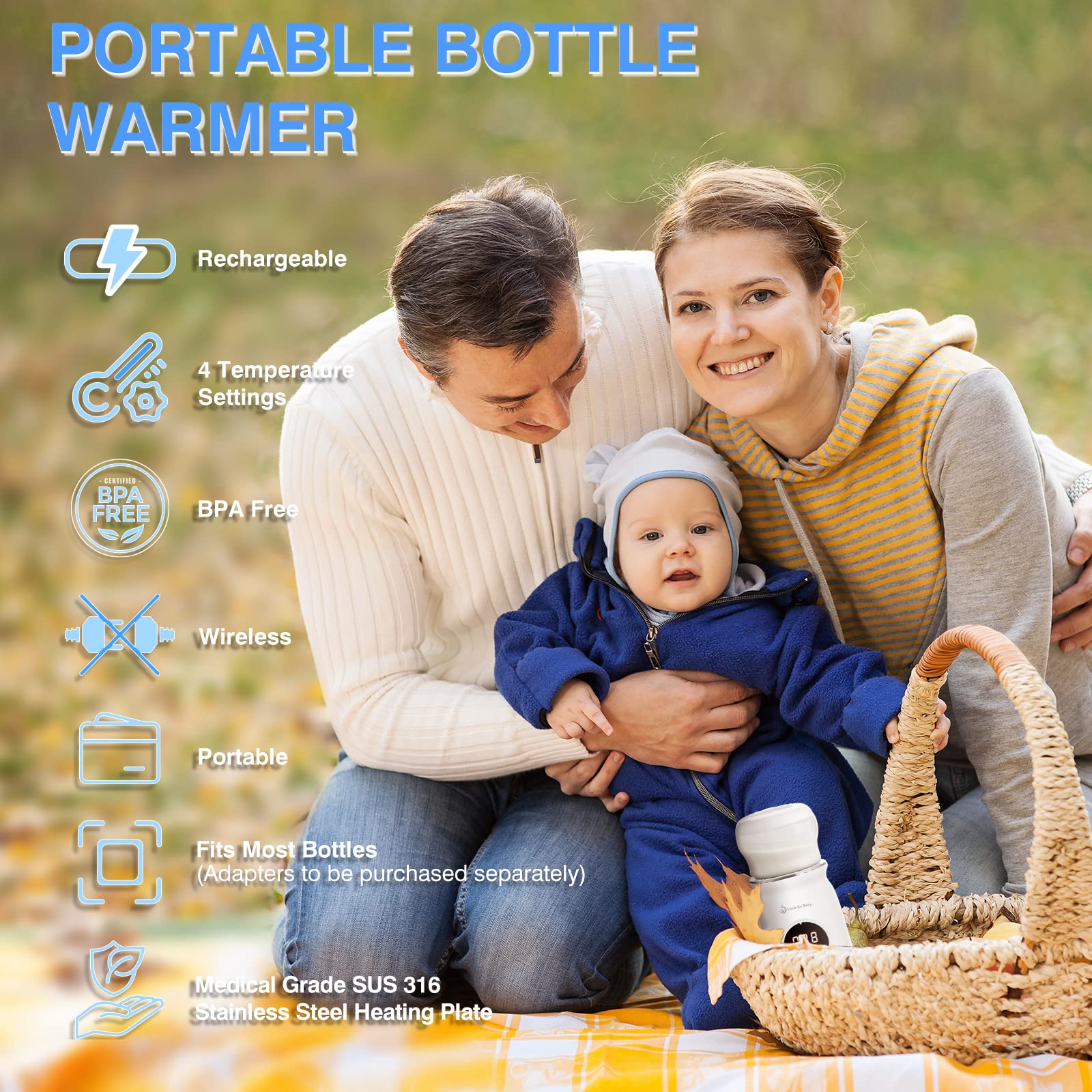 Little Bo Baby Portable Bottle Warmer, Travel Bottle Warmer for Breastmilk and Formula Bottle Warmer Digital Display Perfect Temperature Wireless BPA Free