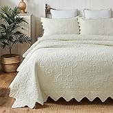 Brandream King Size Quilt Set Cotton Scalloped Quilt Cream Yellow 3 Piece | Real Stitching, Breathable Cotton, Scalloped Edge, All-season Thickness, Vintage Pattern