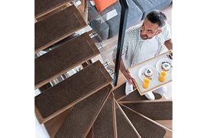 EdenProducts Non Slip Carpet Stair Treads for Wooden Steps [15pcs 8x30] - Slip Resistance Indoor Peel & Stick Stair Treads Non Slip - Carpet Runner Mats for Elders, Kids, Dogs, Staircase Step Rugs