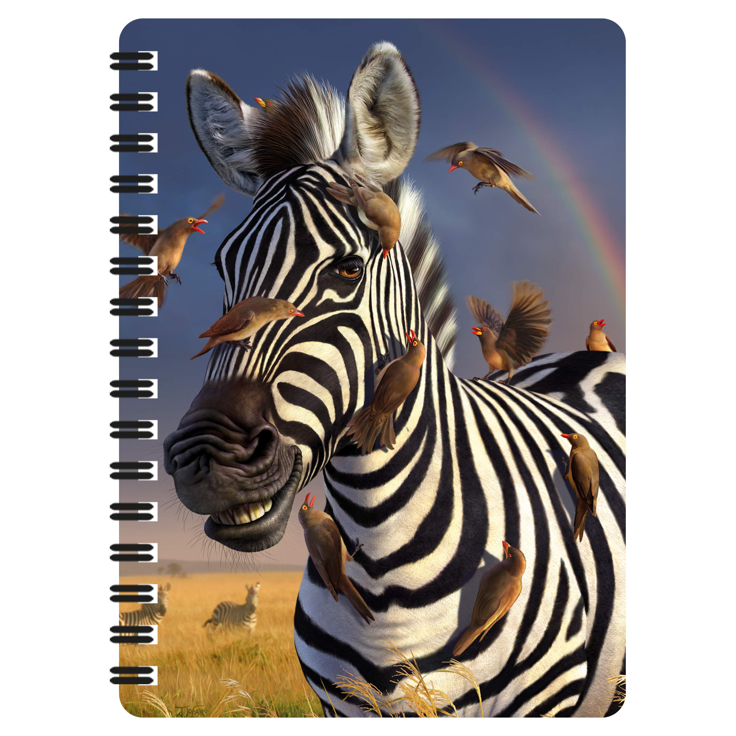 3D LiveLife Jotter - Jailbird from Deluxebase. Lenticular 3D Zebra A6 Spiral Notebook with plain recycled paper pages. Artwork licensed from renowned artist Jerry LoFaro — image 1