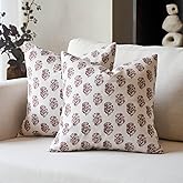 DOMVITUS Set of 2 Floral Pillow Covers 18x18, Block Print Pillow Covers Vintage Neutral Decorative Farmhouse Throw Pillow Covers for Couch Bed Living Room Brown