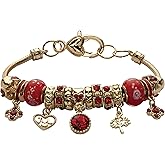 PalmBeach Goldtone Antiqued Crystal Charm Birthstone Bracelet (13mm), 8 inch Adjustable Month 7