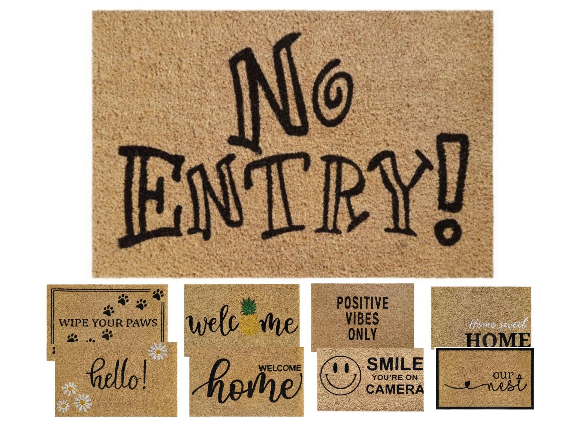 MYPURECORE Coir Door Mat (60x40cm) - Non-Slip & Absorbent, Indoor/Outdoor, Eco-Friendly - Ideal as Front Door, Entrance, Floor, Welcome Mat - Large Size, Dirt Trapper, Washable (NO ENTRY)