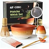 GBBG Matcha Whisk Set, Ceramic Matcha Kit Desert Style, Matcha Whisk and Bowl, Bamboo Scoop and Rest, Sifter and Tea Towel, 7 Pcs Gifts for Matcha Lover - Matte Soil