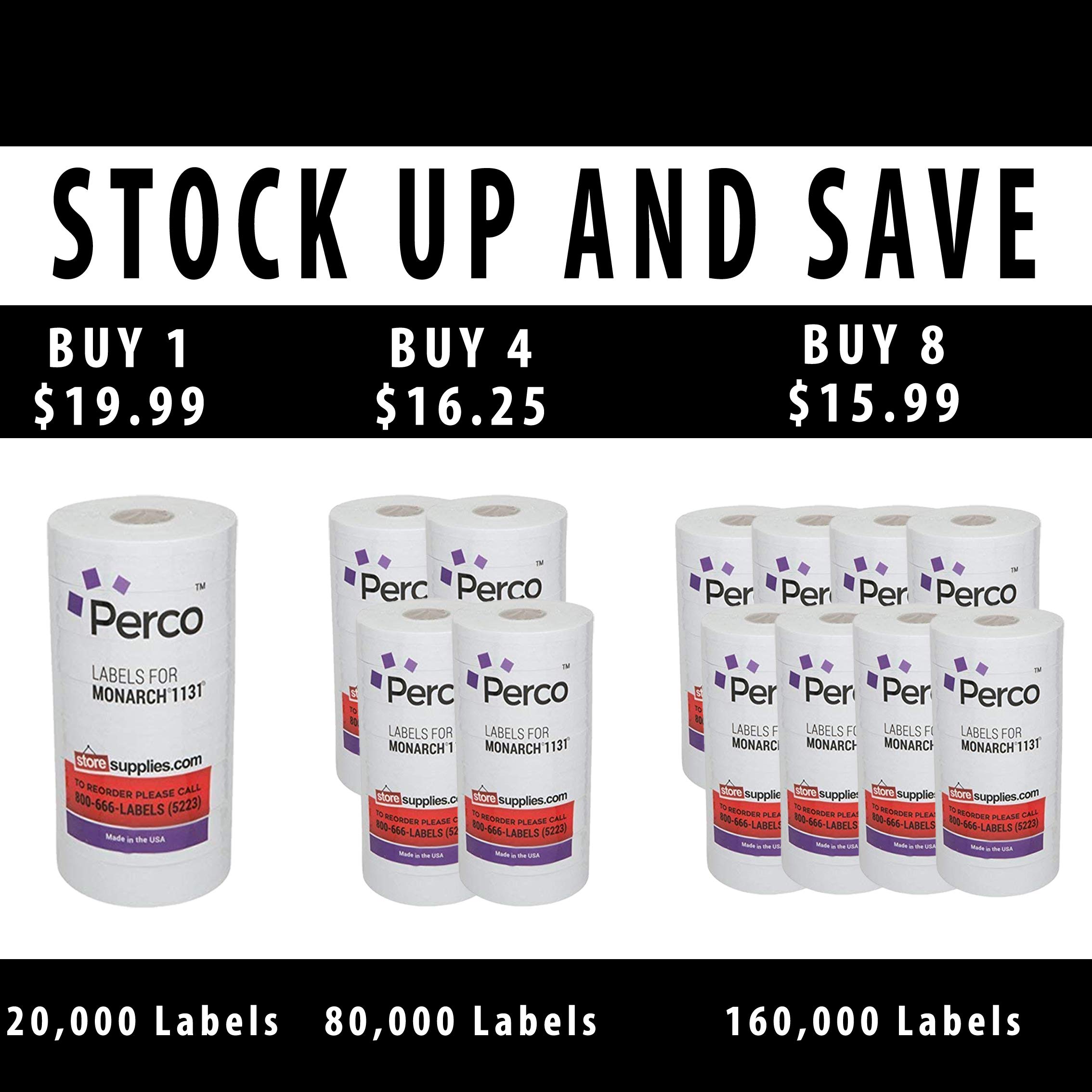 White Pricing Labels for Monarch 1131 Price Gun – 4 Sleeves, 32 Rolls Value Pack - 80,000 ...