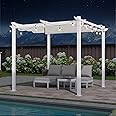 PURPLE LEAF 10' x 10' Outdoor Aluminum Pergola White Heavy-Duty Retractable Pergolas Patio Metal Pergola with Double Sun Shade Canopy and String Lights for Backyard Gardens Deck, White