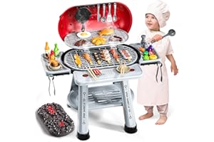 BLmukce Kids Bubble Grill Playset Toy, 2-Layer Outdoor BBQ Play Kitchen Set for Boys 4-8 with Smoke, Sound & Light Grill Machine Toy Birthday Gift for Ages 3 4 5 6 Year Old Boy